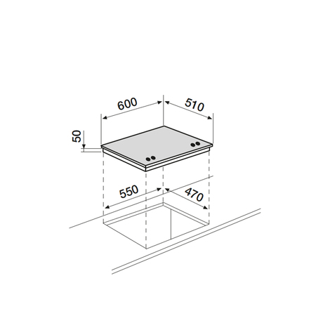 Dessin technique Table verre gaz 60 cm <br> - AV685HBK - Airlux