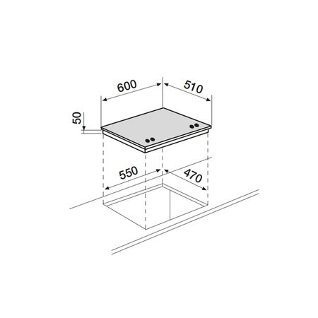 Dessin technique Table verre gaz 60 cm <br> - AV685HWH - Airlux